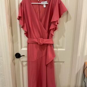 NWT - Donna Morgan Knitted Crepe Asymmetrical Ruffle Dress